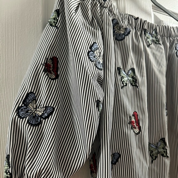 Zara Basic Embroidered Butterfly Off The Shoulder Striped Cropped Blouse Size S - Picture 3 of 13